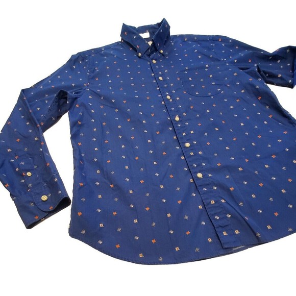 J. Crew Men's Secret Wash Cotton Poplin Button Up Shirt Nautical Flag Size Large - Picture 2 of 10